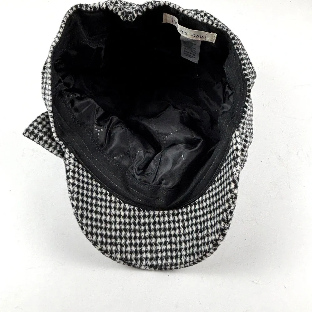 Indigo Soul Newsboy Cap Womens One Size Black‎ White Houndstooth Bow